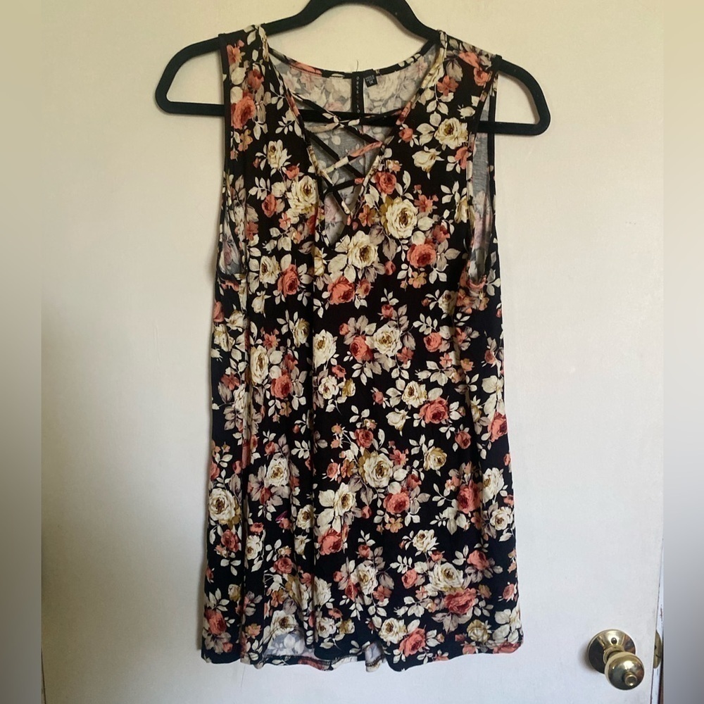 Obsession one X ladies, plus size tank tunic, top floral sleeveles